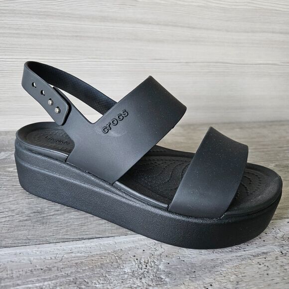 Crocs Brooklyn Low Wedge Sandals Literide Strappy Low Black Waterproof Womens 7 - Picture 2 of 12